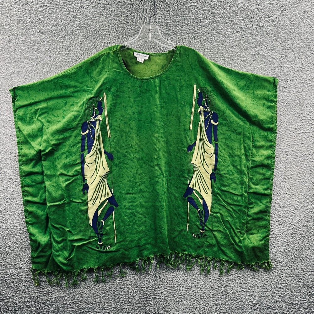 African Essence Women 3 Piece Set 4X Green Boho Vintage Kaftan Pants Scarf Rayon